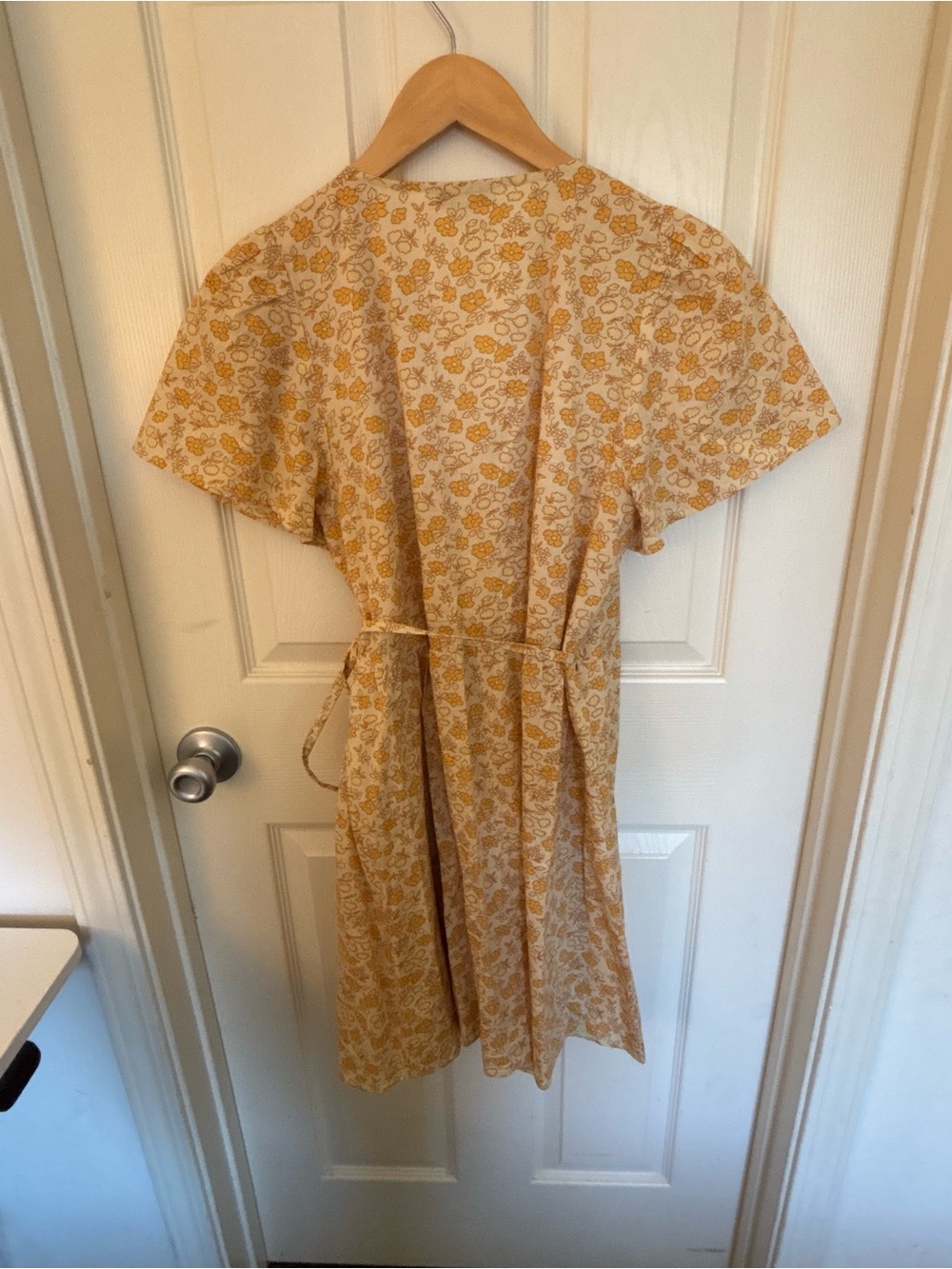 Madewell Cotton Mini Wrap Dress Yellow Floral Size M - Picture 6 of 7
